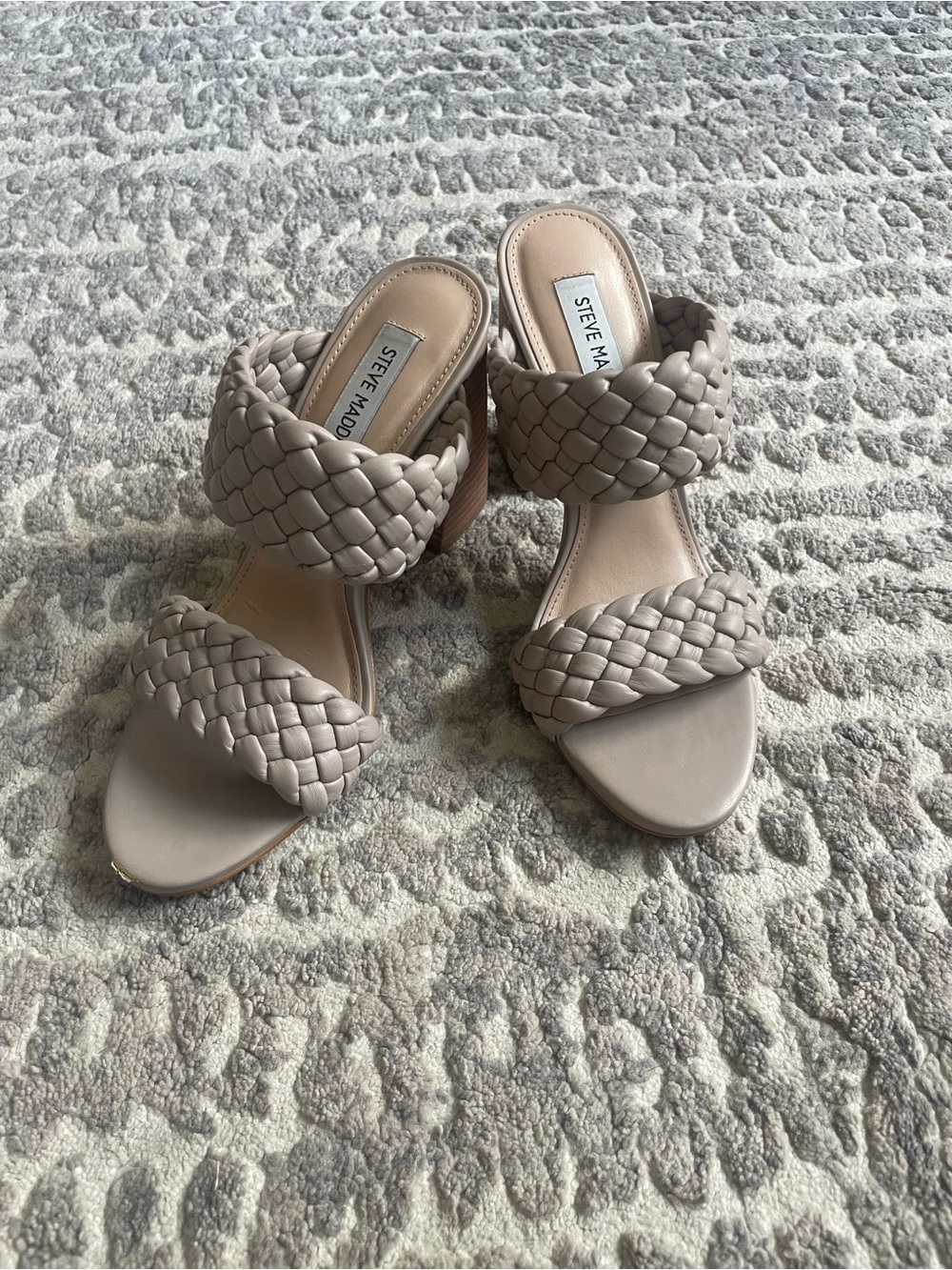 Steve Madden Braided Double-Strap Slide Heels in Taupe